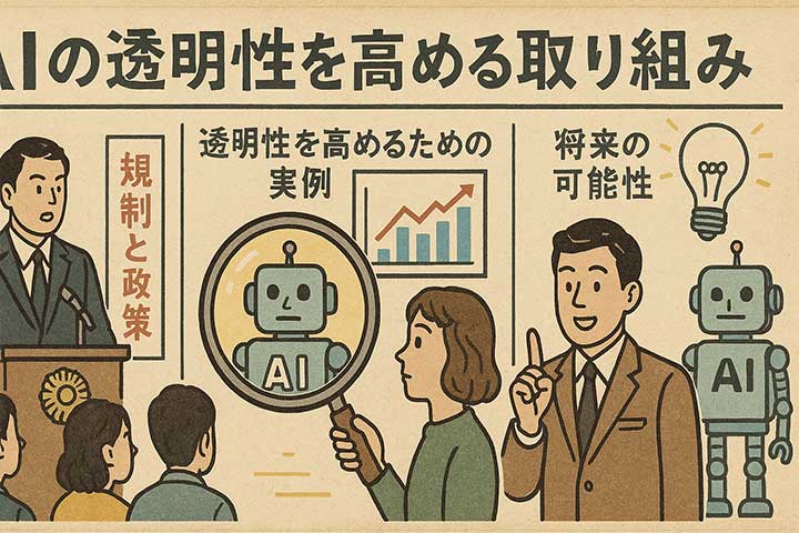 AIの透明性の重要性  透明性を確保する理由
AIの透明性とは、AIシステムがどのように機能し、どのようなデータに基づいて、どのような決定を下しているのかを理解しやすくすることを指します。これは、AI技術の利用が拡大するにつれて、ますます重要になっています。
AIの透明性が確保されていない場合、AIシステムが誤った判断を下したり、差別的な結果を生み出したりするリスクが高まります。また、AIシステムの意思決定プロセスが不透明であると、その結果に対する信頼性が損なわれ、社会的な不安や不信感を引き起こす可能性があります。
したがって、AIの透明性を高めることは、AI技術の健全な発展と社会への貢献を促進するために不可欠です。
透明性を確保する理由
透明性を確保する理由は多岐にわたります。まず、AIシステムがどのように動作するかを理解することで、開発者はシステムの改善点を見つけやすくなり、より信頼性の高いAIモデルを構築できます。
AIの内部構造やアルゴリズムを明確にすることは、潜在的な問題や偏りを特定し、修正するために必要です。次に、AIの透明性は、AIの利用者がAIの決定を理解し、その結果に納得する上で重要です。
AIが下した決定の根拠が明確であれば、利用者はその決定を受け入れやすくなり、AIに対する信頼感が高まります。さらに、AIの透明性は、AIシステムの説明責任を明確にする上で不可欠です。
AIが誤った判断を下した場合、その責任の所在を特定し、適切な対応を取るためには、AIシステムの透明性が確保されている必要があります。
AIの透明性と倫理
AIの透明性は、AIの倫理的な利用と密接な関係があります。AIシステムがどのように構築され、どのように利用されるかについて、透明性を確保することは、公平性、プライバシー保護、差別防止といった倫理的な原則を遵守するために不可欠です。
AIのアルゴリズムや学習データに偏りが含まれている場合、AIシステムは差別的な結果を生み出す可能性があります。AIの透明性を高めることで、これらの偏りを特定し、修正することができます。
また、AIが個人情報をどのように収集、利用、保護しているかについて透明性を確保することは、プライバシー保護の観点から非常に重要です。EUをはじめとする多くの国や地域で、AIの透明性に関する規制が強化されており、AIの開発者や利用者は、倫理的な責任を果たすために、AIの透明性向上に積極的に取り組む必要があります。
AIシステムの理解を高める方法
 
AIシステムの理解を高める方法はいくつか存在します。まず、説明可能性（Explainable AI, XAI）と呼ばれる技術を利用することが挙げられます。
XAIは、AIの決定プロセスを人間が理解しやすい形で説明するためのツールや技術です。例えば、決定木やルールベースのモデルを使用したり、特定の決定に至った理由を可視化したりする方法があります。
また、AIモデルの内部構造やアルゴリズムを公開することも、透明性を高める上で有効です。ただし、モデルの公開は、知的財産権の保護やセキュリティ上のリスクを考慮する必要があります。
さらに、AIシステムの開発プロセスや利用状況に関する情報を積極的に公開することも、透明性を高める上で重要です。開発者は、AIモデルの設計思想や学習データの詳細、評価結果などを公開することで、利用者がAIシステムをより深く理解し、信頼できるようになります。
AIの透明性に関する課題  現在の問題とリスク
AIの透明性に関する課題は多岐にわたり、現在のAIシステムが抱える問題とリスクは深刻です。多くのAIモデルは、複雑なアルゴリズムと大量のデータを用いて構築されており、その内部の仕組みは「ブラックボックス」と化しています。
このブラックボックス化により、AIがどのように意思決定を行っているのか理解することが困難になり、誤った決定や差別的な結果が生じるリスクが高まります。特に、医療や金融など、人間の生活に直接的な影響を与える分野でAIの利用が進むにつれて、AIの透明性を確保する必要性がますます高まっています。
AIシステムが透明性を確保していない場合、その決定に対する説明責任を果たすことが難しくなり、社会的な信頼を損なう可能性があります。
説明可能性の課題
説明可能性は、AIの透明性を実現するための重要な概念ですが、多くの技術的な課題が存在します。現在のAIモデル、特に深層学習モデルは、複雑なニューラルネットワークを使用しており、その内部構造を人間が理解することは非常に困難です。
説明可能性を高めるためには、AIの決定プロセスを可視化したり、特定の決定に至った理由を明確にするための技術が必要です。しかし、これらの技術はまだ開発途上にあり、実用的なAIシステムに適用するには多くの研究が必要です。
AIモデルの設計段階から透明性を考慮し、説明可能なモデルアーキテクチャを採用する必要があります。また、AIの決定を説明するためのツールや方法論の開発も重要です。
説明可能性の課題に取り組むことで、AIシステムの信頼性を高め、人間の理解を促進することができます。
技術的な制約とその影響
AIの透明性を高めるためには、技術的な制約を克服する必要があります。例えば、高度な予測精度を持つAIモデルは、一般的に複雑であり、説明可能性が低いというトレードオフが存在します。
このため、高い精度と説明可能性を両立させることは困難です。また、AIモデルの学習に使用するデータに偏りが含まれている場合、AIシステムは差別的な結果を生み出す可能性があります。
データの偏りを修正するためには、データ収集プロセスや前処理の方法を改善する必要があります。さらに、AIシステムのセキュリティを確保することも重要な課題です。
AIモデルを公開することで、悪意のある第三者がモデルを攻撃したり、不正な目的に利用するリスクが高まります。したがって、セキュリティ対策を講じながら、説明可能性と精度を両立させるための技術開発が必要です。
AIの開発者は、これらの技術的な制約を理解し、倫理的な責任を果たしながらAIシステムを構築する必要があります。   
規制と政策の役割
AIの透明性を高めるためには、規制と政策が重要な役割を果たします。政府や関連機関は、AIシステムの開発と利用に関する明確なガイドラインと規制を策定する必要があります。
これらの規制は、AIシステムがどのように構築され、どのように利用されるかについて、透明性の確保を義務付けるべきです。例えば、AIシステムが個人情報を収集、利用する際には、その目的と方法を明確に説明する義務を課すことが考えられます。
また、AIシステムが差別的な結果を生み出すリスクがある場合には、そのリスクを軽減するための措置を講じることを義務付ける必要があります。EUをはじめとする世界各国で、AIの倫理的な利用と透明性を確保するための規制が導入されており、これらの規制はAI技術の健全な発展を促進し、社会的な信頼性を高める上で不可欠です。
AI開発者は、これらの規制を遵守し、倫理的な責任を果たす必要があります。
透明性を高めるための実例
AIの透明性を高めるための具体的な実例は数多く存在します。例えば、AIモデルの決定プロセスを可視化するツールを開発する取り組みがあります。
これらのツールは、AIが特定の決定に至った理由を明確にし、人間がAIシステムをより理解しやすくします。また、AIモデルの学習データに関する情報を公開する取り組みも重要です。
学習データに偏りが含まれている場合、AIシステムは差別的な結果を生み出す可能性があるため、データの詳細を公開することで、利用者が信頼性を検証することができます。
さらに、AIシステムの評価プロセスを透明化する取り組みもあります。AIモデルの性能評価に関する情報を公開することで、利用者がAIモデルの長所と短所を理解し、適切な利用を促進することができます。
将来の可能性と方向性
AIの透明性に関連する将来の可能性と方向性は、技術の進化とともに広がり続けています。将来的には、AIシステム自体が自己説明可能性を持つようになるかもしれません。
つまり、AIシステムが自らの決定プロセスを自動的に説明する機能を備えるようになる可能性があります。また、AIの透明性を高めるための新たなアルゴリズムや技術が開発されることで、AIシステムのブラックボックス化を解消し、より信頼性の高いAIモデルを構築することが可能になるでしょう。
さらに、AIの透明性に関する研究が進むことで、AIが社会に与える影響をより深く理解し、倫理的な問題やリスクに適切に対応することが可能になります。AIの透明性を高める取り組みは、AI技術が社会に貢献し、人間の生活を向上させる上で不可欠な要素です。
AI開発者は、技術向上とともに、倫理的な責任を果たし、社会的な信頼性を確保する必要があります。
AIの利用における公平性  公平性の概念
AIの利用における公平性の概念は、AIシステムがすべての人々に対して平等に機会を提供し、差別的な影響を与えないことを意味します。AIの倫理的な利用において、透明性を確保することと同様に、公平性を重視することは不可欠です。
もしAIシステムが特定のグループに対して偏った決定を下す場合、それは社会的な不平等や差別を助長するリスクがあります。したがって、AI開発者は、AIシステムの構築において、データの偏りやアルゴリズムのバイアスを注意深く評価し、公平性を実現するための方法を採用する必要があります。
この取り組みは、AI技術が社会に貢献し、すべての人々にとってより良い未来を構築するために非常に重要です。
公平性を実現する方法
公平性を実現するためには、いくつかの方法があります。まず、AIモデルの学習に用いるデータセットの多様性を確保することが重要です。
異なる背景を持つ人々からのデータを収集し、データセットに偏りがないように注意深く評価する必要があります。また、AIアルゴリズム自体にもバイアスが存在する可能性があるため、開発者はアルゴリズムの設計段階から公平性を考慮する必要があります。
例えば、差別的な結果を生み出す可能性のある特徴量を削除したり、公平性を高めるための特別なアルゴリズムを採用したりすることが考えられます。さらに、AIシステムの評価においては、異なるグループに対する性能を比較し、差別的な影響がないかを確認することが必要です。
これらの取り組みを通じて、AIシステムの公平性を確保し、すべての人々が平等に利益を享受できる社会を構築することができます。
技術と倫理の交差点
AI技術と倫理は、AIの透明性と公平性の文脈において、ますます密接な関係になっています。AIシステムの開発と利用においては、技術的な向上だけでなく、倫理的な原則を遵守することが必要です。
AI開発者は、自らの技術が社会に与える影響を深く理解し、倫理的な責任を果たす必要があります。例えば、AIシステムが個人情報をどのように収集、利用、保護しているかについて明確な説明責任を果たすことは、プライバシー保護の観点から非常に重要です。
また、AIシステムが差別的な結果を生み出すリスクがある場合には、そのリスクを軽減するための措置を講じる必要があります。透明性を確保し、公平性を実現することは、AI技術の健全な発展と社会への貢献を促進するために不可欠です。
AIの透明性：システム理解、倫理、課題、説明責任と技術向上に関しての「よくある質問」
Q1: AIの透明性とは何ですか？
AIの透明性とは、AIシステムがどのように判断し、動作しているのかを人間が理解できるようにすることを指します。たとえば、AIがある決定を下した理由や、使用されたデータの内容・出所が明らかになっている状態です。
この透明性があることで、AIが出した結論を人間が検証・納得できるようになります。ブラックボックスのままでは、判断の正当性が確認できず、不安や誤解を生む原因にもなります。
Q2: なぜAIの透明性が重要なのですか？
AIはすでに医療、金融、教育、採用などの分野で広く使われており、私たちの生活に直接関わっています。そのため、AIの判断がどのようになされたのかを説明できなければ、ユーザーや関係者にとっては信頼の置けない技術になってしまいます。
透明性が確保されていれば、誤った判断や差別的な結果が出た場合でも、その原因を分析し、改善することが可能になります。結果として、倫理的かつ社会的に受け入れられるAIの利用が実現できるのです。
Q3: AIの透明性における主な課題は何ですか？
最大の課題は、AIの中でも特に深層学習（ディープラーニング）などの技術が非常に複雑で、内部の仕組みが理解しにくい点です。こうしたモデルは大量のパラメータによって構成されており、出力結果の根拠を明確に説明するのが難しいことが多くあります。
また、企業によっては競争上の理由やセキュリティの観点から、使用しているアルゴリズムやデータセットを公開しないケースもあります。その結果、外部からの検証が難しくなり、社会的な信頼を得ることが困難になります。
さらに、バイアスや偏見が含まれるデータをAIが学習した場合、そのまま不公平な判断をしてしまうリスクもあるため、技術的・社会的両面からの対応が求められます。
Q4: AIの透明性を確保するためにはどうすればよいですか？
透明性を高めるためには、いくつかの取り組みが必要です。まず有効なのは、**説明可能AI（XAI）**の活用です。これはAIの判断過程を視覚化したり、言葉で説明したりする技術で、利用者が内容を理解しやすくなります。
次に、使用するデータの出所や処理方法を明らかにすることも重要です。データの文書化や公開により、外部からの監視や評価がしやすくなります。また、AIが偏った判断をしないように、バイアスの検出・修正を定期的に行う必要があります。
加えて、AIの開発・運用には第三者機関による監査や評価も導入すべきです。これは、開発者とは異なる立場から透明性と公正性をチェックすることで、より客観的な信頼を担保する仕組みになります。
Q5: 今後の技術的な進化は透明性の向上にどう関係しますか？
AI分野では、透明性を意識した新しい技術が次々と生まれています。たとえば、AIの判断結果を自然言語で説明する機能や、リアルタイムでAIの動作をモニタリングするツールなどが開発されています。これにより、専門知識のない人でもAIの動作や判断理由を把握しやすくなってきています。
また、各国の政府や企業では、AI倫理に関するガイドラインや法規制の整備も進められています。こうした制度の整備は、開発段階から倫理や透明性を意識することにつながり、長期的には社会全体でのAI活用の基盤を支えることになります。
今後は、透明性の向上だけでなく、その透明性をどう活かして信頼あるAI社会を構築するかが問われてくるでしょう。技術と倫理のバランスを取りながら、誰もが安心してAIを利用できる環境づくりが求められています。